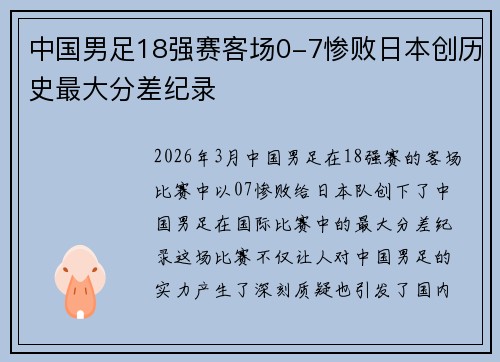 中国男足18强赛客场0-7惨败日本创历史最大分差纪录